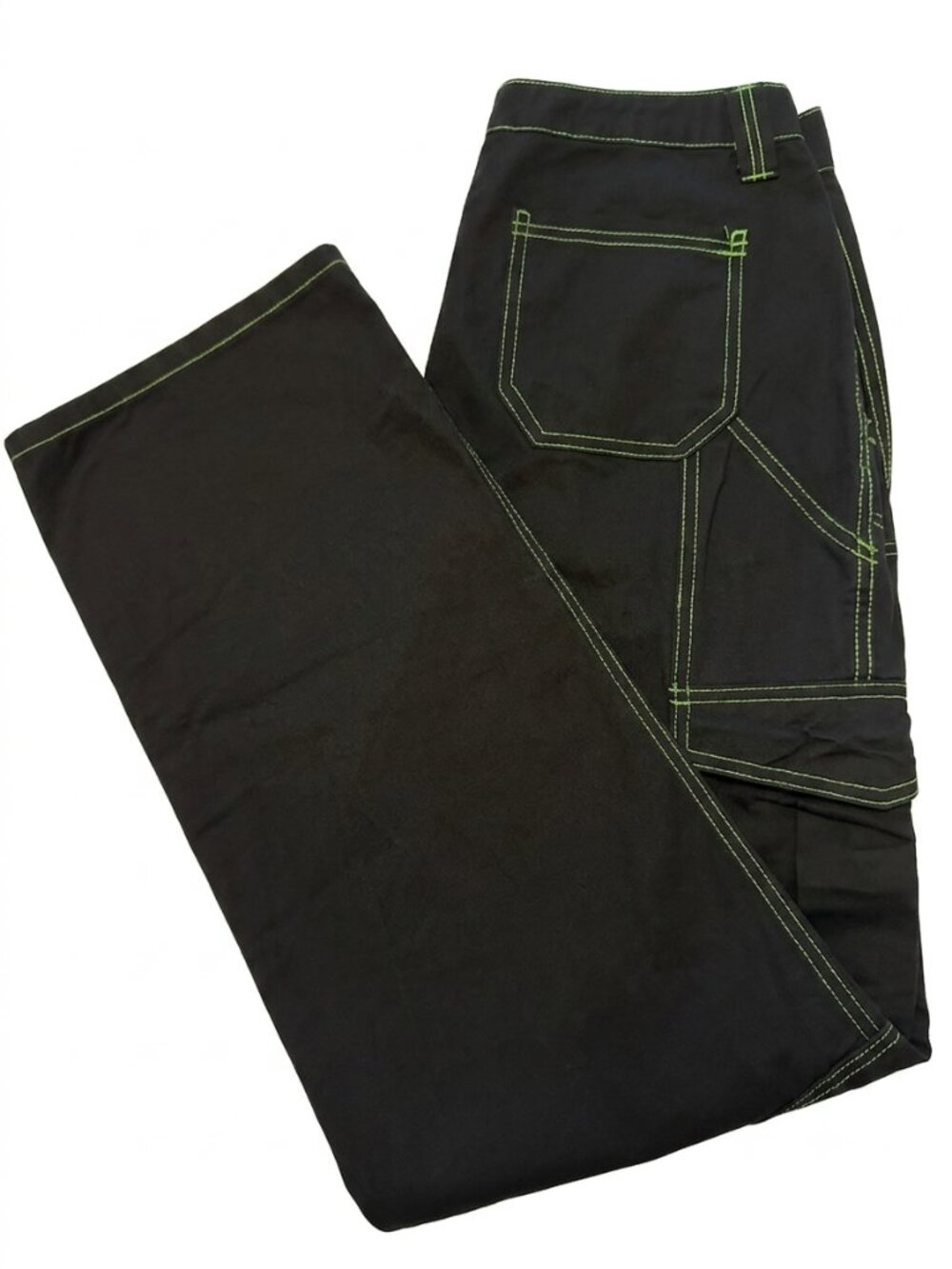 Hot Topic HT Denim Black & Green Contrast Stitch Hi-Rise Carpenter Pants 5